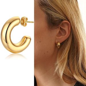 Hoop Huggie Medium Chunky Tube Hoops örhängen Guldfylld rostfritt stål Stud charm bohe flickor genomborrade grossisthoop