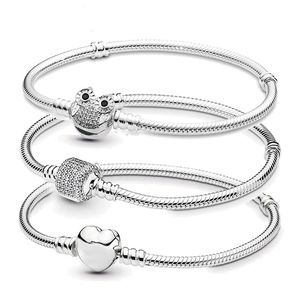 16-21cm European Charms Snake Chain Owl Heart Silver Charm Bracelet Fit Pandora Rose Gold Bracelets Wholesale Fit For European Beads Charms Dangles