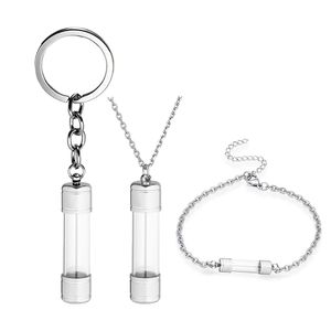 Cylinder Glass Viage Pendant Necklace Memorial Ashes Key Chain Cremation Urn Memorial Pet Human Armband Gifts smycken för kvinnor