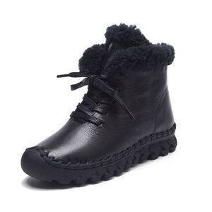 Wholesale thermal ankle boots for sale - Group buy Winter Female Plus Velvet Genuine Leather Shoes Snow Platform Boots Women Thermal Cotton padded Shoes Flat Ankle Boots