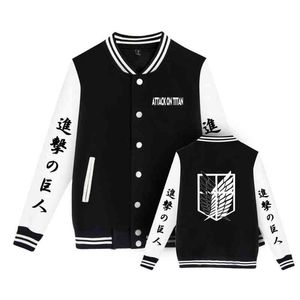 Атака на Titan 2022 весенний осенний бомбардировщик Anime Anime Anime Harajuku Baseball Jacke университет университетская обычная одежда уличной одежды Y220803