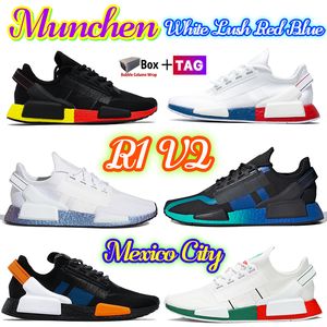 Wholesale white r1 resale online - Fashion R1 v2 Running Shoes White Lush Red Blue Munchen dazzle camo Core Black iridescent mens Women Sneakers mexico city grey metallic silver Men Trainers