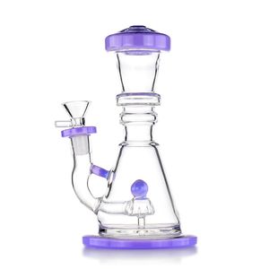 Purple Elegance: 8-Inch Straight Tube Glass Bong with Swiss Percolator, Mouthpiece, 14mm Female Joint