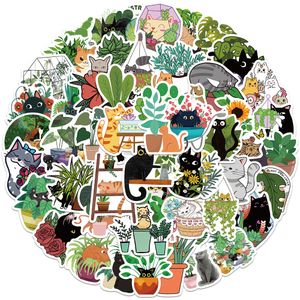 50Pcs Cartoon Plant & Cat Stickers Non-Random For Car Bike Luggage Sticker Laptop Skateboard Motor Water Bottle Snowboard wall Decals Kids Gifts