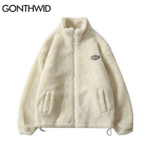 Mens Jackets Hip Hop Winter Fleece Fluffy Jacket Streetwear Harajuku Fuzzy Zipp 220823