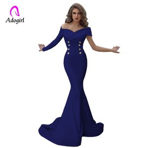 Off Shoulder Mermaid Evening Party Dresses 2019 Long Evening Gown Long Sleeves White Maxi Robe De Soiree Elegant Formal Dress T200320