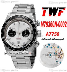 TWF 41MM 79360 ETA A7750自動クロノグラフメンズウォッチホワイトダイヤルブラックサブダイアルステンレススチールブレスレットウォッチスーパーエディションパワータイム