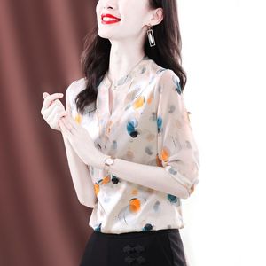 Женские блузкие рубашки Высококачественный элегантный шелк для женщин для женских рубашек.