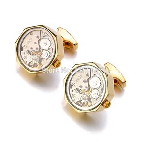 Promoção Relógio Imóvel Movimento Abotoaduras Aço Inoxidável Steampunk Gear Watch Mecanismo Cuff Links para Mens Relojes Gemelos 201109