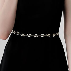 Wedding Sashes silver golden crystal bridal belts handmade thin belts pearl sash belt dress accessories