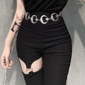 Pasy punkowy hip hop w stylu mecz w talii Księżyc Księżyc Vintage Metal Womans Belt for Dress High Womenbelts EMEL22