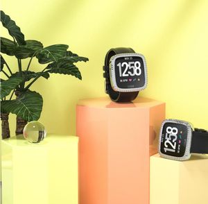LADOS BANDOS ANTI FALL Diamond Watch Adequado para Fitbit Versa PC Protetive Shell Smartwatch Screen Protector Eletroplinado Case de proteção à prova de choque