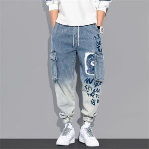 Streetwear Hip Hop Cargo Pants Men's Jeans Casual Elastic Harun Joggers i höst- och våren Mänkläder 220606