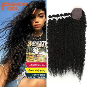 Fashion Idol Afro Kinky Curly Hair z zamknięciem dla czarnych kobiet miękki 30 cali Ombre Golden Syntetyczne włosy odporne na ciepło 220622