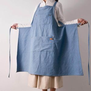 Unisex Jean Apron with Pockets for Men and Women Kitchen Cooking Gardening Painting Chef Unim Pinae 220507