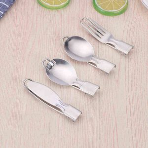 Fork Folding Cutlery Cookware Stainless Steel Tableware for Picnic 1PC Foldable Knife Spoon Outdoor Camping Equipment Y220530