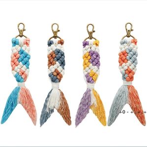 Hand Woven Keychain Pendant Party Colorful Mermaid Tassel Key Chain Luggage Decoration Keyring Parties Gift Supplies GCB14693