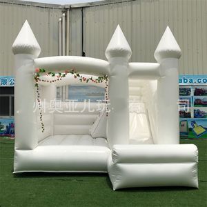 Mats White Bounce House med Slide uppblåsbar Bouncy Castle Combo Wedding Jumper Bouncer Moonwalks Hopping för barnrevisioner kommersiella inkluderade Blower 814 E3