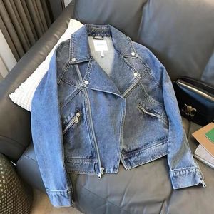 WT131-Women's Jackets brand Designer Womens Jeans Jackets Large lapel zipper long sleeve biker style jean short jacket jacket for women