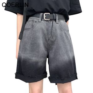 Qoerlin stor storlek h￶g midja denim shorts bermuda plus size woman mode l￶s casual rullad tofs tv￤ttad sexig kvinnlig sommar 210412