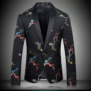 Erkek Suit Blazers Çin tarzı özel yapım erkek moda basılı lüks erik çiçeği erkekler ceket tek düğmesi blazer men