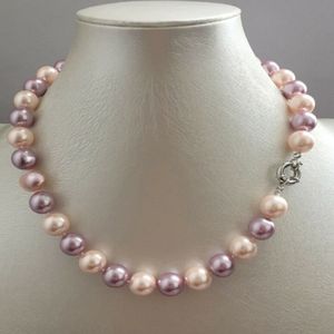 Hand knotted classic wedding necklace 12mm purple and pink shell pearl fashion jewelry 18inch