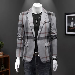 Primavera 2023 nova luz luxo high-end terno casual de negócios tendência da moda masculina impressão xadrez pequeno terno all-match casaco fino Homem gordo grande, 200 libras disponível