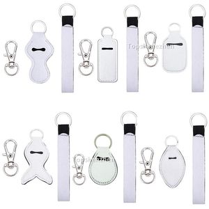 Favor Gifts Refillable SubliMation Blanks Neoprene Chapstick Holder Lipstick Wristlet Keychain Lanyard Hand Sanitizer täcker kvartalshållare med metallklämma