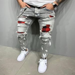 Mens SlimFit Ripped Pants Painted Jeans Patch Beggar Jumbo Size S4XL 201111