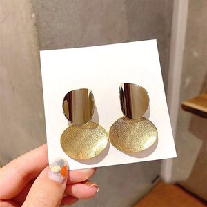 Dangle & Chandelier Fashion Metal Disc Earrings For Women New Personality Statement Earrings Gold Color Double Layers Jewelry