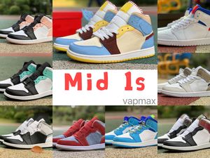 Nyaste kollektion Mid 1s basketskor Vapmax Multicolor Crimson Tint Denim lsland grön Fearless Maison Heat Reactive University röd män kvinnor sport Sneakers