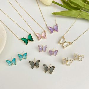 Pendant Necklaces Korean Super Fairy Girl Clear Glass Butterfly Necklace Colorful Crystal Minimalist Dainty Jewelry Birthday Gift For Friend
