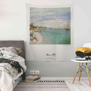 Pequena Monet Pintura de pintura de tapete pendurada Arte abstrata bela paisagem sala de estar decoração artesanato j220804