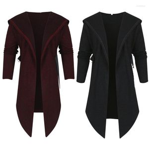 Casacos de trincheira masculino casaco com capuz punk cardigan solto quebra -vento comprido jaquetas de manga longa góticas retro outono de inverno roupas violentas viol22