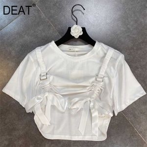 T-shirt con fiocco in nastro elastico con coulisse donna DEAT tinta unita girocollo manica corta vestibilità ampia moda estate 11B772 210709