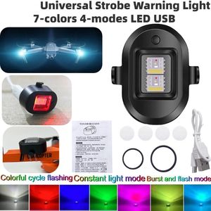 Universal Strobe varningsljus Motorcykelbelysning 7 Färg 4 -läge LED USB -uppladdningsbara flygplan UAV Drone SOS Emergency Light Night Bike Lamp