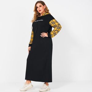 Lässige Kleider Makfound Woman Freizeit Sportgitterstich -Buchstaben drucken Kapuze Lange Ärmel Lose großer Plus -Größe Pullover Kleid 4xl