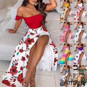 Womens Dresses Two Piece Skirt Set 2022 Summer Slim French Bohemian Print Medium Length Bra Suit Or Woman Casual Dresses