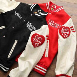 Human Made Girls Dont Cry Varsity Baseball Jacket Men Women Embroidered Love Stitching High Street Jacket Coats T220816