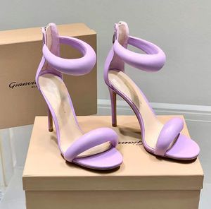 Toppkvalitet Gianvito 10.5cm Stiletto Heels Sandaler Sky-High Heel For Women Summer Luxury Designer Skor Blå Kalv Läder Foot Strap Heeled Bakre dragkedja