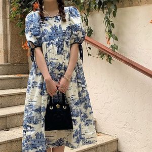 Short Sleeve Vingate Dres Square Collar Elegant Casual Dress Bandage Design Beach Dress Korean Summer Chic 220516