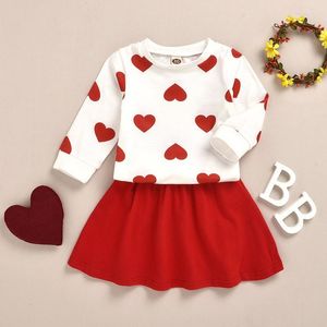 Set di abbigliamento Set di vestiti adorabili per bambina Pullover maniche lunghe Stampa d'amore Top Gonna Abiti Bambini Ragazze San Valentino Completo Abbigliamento