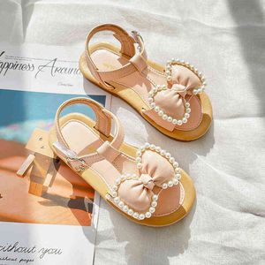 Sommar barn flicka sandaler baby mode skor med båge prinsessa skor barn tjejer mjuka solade strandskor pärla g220418