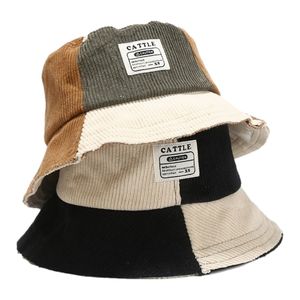 Top Fall Winter Hat Corduroy Bucket Hat Outdoor Panama Splicing Fishing Caps Hucket Hats For Women Bob Men Unisex Casual Cap 220812