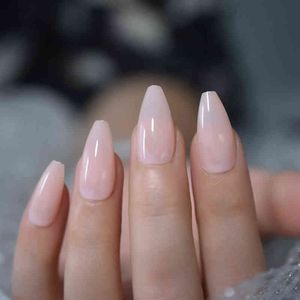 Nxy valse nagels glanzende gel naakt roze volledige dekpers op medium kist ballet vaste kleur nep set lange nageltips
