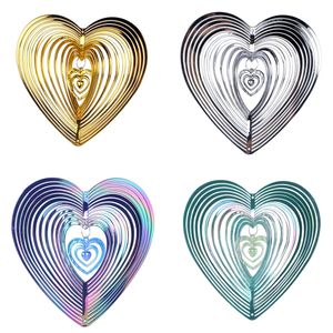 Garden Decorations D Heart Shape Shiny Wind Spinner Flowing Light Effect Design Rotating Wind Chime Home Eaves Hanging Pendant Decoration T2