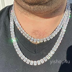 14K White Gold Plated mm Men s Baguette Tennis Chain Soild Real Iced Diamond Hip Hop Jewelry for Men Women gifts220O