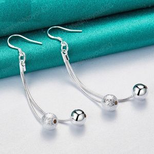925 Sterling Silver Smooth Matte Beads Long Dangle Earrings For Woman Wedding Engagement Fashion Party Charm Jewelry