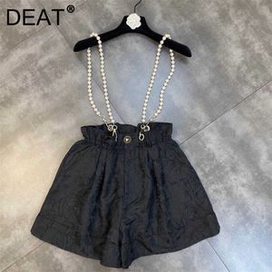 DEAT Women Vintage Pearl Strap Personality Shorts Arrivals High Waist Temperament Fashion Spring Summer 11D1471 210709