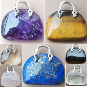 Pendant Necklaces Crystal Carnelian Tiger Eye Lapis Lazuli Pouch Art Bead 1Pcs WFH942Pendant